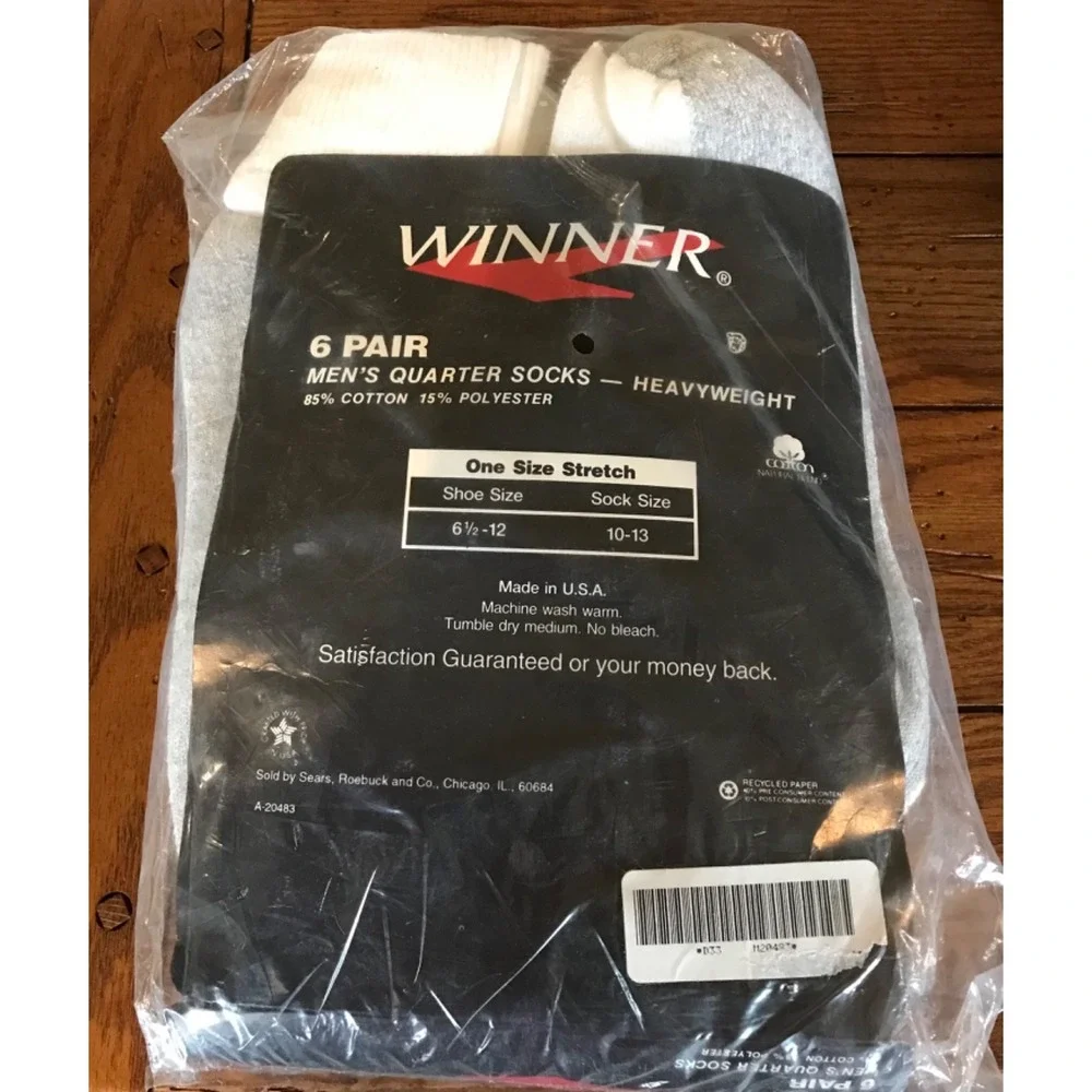 New Vintage Sears Winner Brand Quarter Socks‎ 6 pair pack White NOS